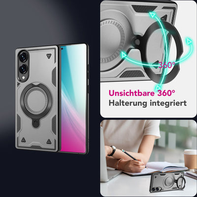 NALIA Magnetische Panzerhülle für Samsung Galaxy S25 Edge – Ring-Halterung 360° & MagSafe kompatibel – STORMGUARD (Outdoor Case) – Marke aus Berlin Sturmsilber NALIA Outdoor Hülle