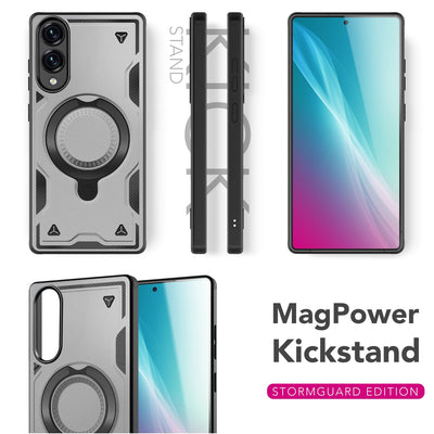 NALIA Magnetische Panzerhülle für Samsung Galaxy S25 Edge – Ring-Halterung 360° & MagSafe kompatibel – STORMGUARD (Outdoor Case) – Marke aus Berlin Sturmsilber NALIA Outdoor Hülle