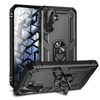 NALIA RingDefend Hülle für Samsung Galaxy A26 – Robuste Panzerhülle mit 360° Drehbarem Metallring, Kickstand & Finger-Halter, Stoßfeste Outdoor Schutzhülle, Rutschfest - Schwarz