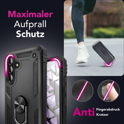 NALIA RingDefend Hülle für Samsung Galaxy A36 – Militärische Panzer Handyhülle mit 360° Metallring & Kickstand, Stoßfestes Armor Cover mit Grip, Outdoor Schutzhülle - Schwarz