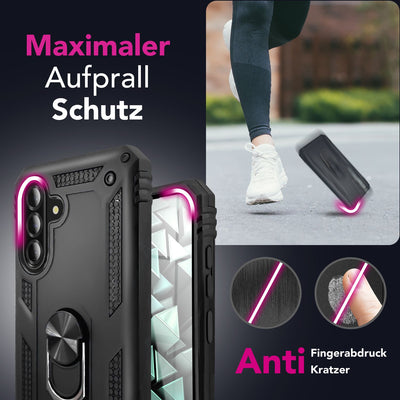 NALIA Panzerhülle für Samsung Galaxy A56 – Ring-Ständer 360° & Magnet-Halterung Kompatibel – RINGDEFEND (Stoßfestes Outdoor Case) – Marke aus Berlin Default Title NALIA Outdoor Hülle