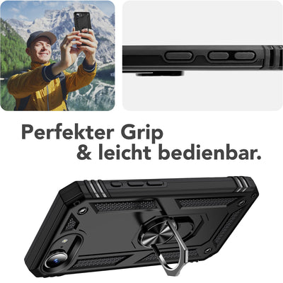 NALIA Panzerhülle für iPhone 16e / 17e – Ring-Ständer 360° & Magnet-Halterung Kompatibel – RINGDEFEND (Stoßfestes Outdoor Case) – Marke aus Berlin