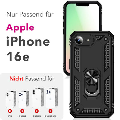 NALIA Panzerhülle für iPhone 16e / 17e – Ring-Ständer 360° & Magnet-Halterung Kompatibel – RINGDEFEND (Stoßfestes Outdoor Case) – Marke aus Berlin