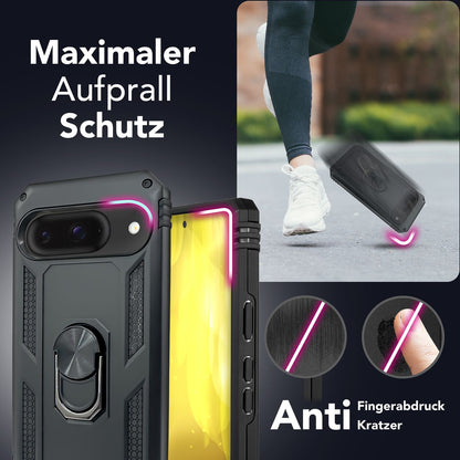NALIA RingDefend Hülle für Google Pixel 9 – Taktische Handyhülle mit 360° Metall-Ringhalter, Rutschfestes Dual-Layer Case, Kickstand Hardcover mit Kantenschutz & Grip - Schwarz Default Title NALIA Outdoor Hülle