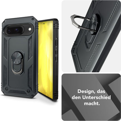 NALIA RingDefend Hülle für Google Pixel 9 – Taktische Handyhülle mit 360° Metall-Ringhalter, Rutschfestes Dual-Layer Case, Kickstand Hardcover mit Kantenschutz & Grip - Schwarz Default Title NALIA Outdoor Hülle