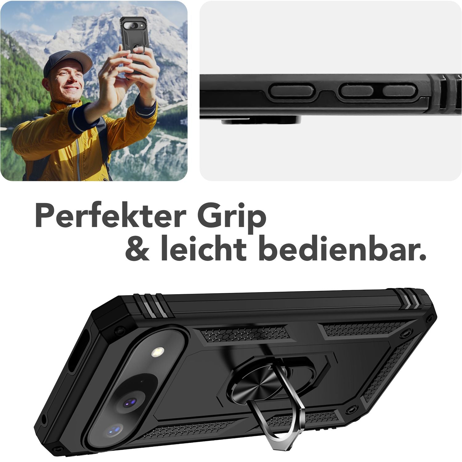 NALIA RingDefend Hülle für Google Pixel 9 – Taktische Handyhülle mit 360° Metall-Ringhalter, Rutschfestes Dual-Layer Case, Kickstand Hardcover mit Kantenschutz & Grip - Schwarz Default Title NALIA Outdoor Hülle