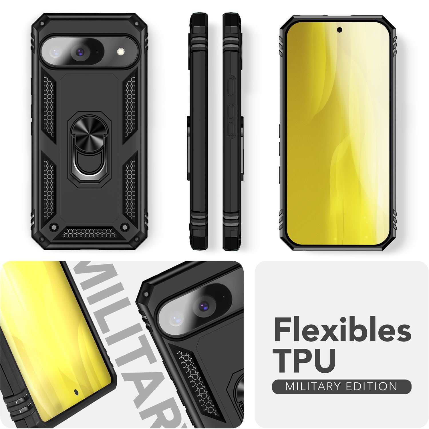 NALIA RingDefend Hülle für Google Pixel 9 – Taktische Handyhülle mit 360° Metall-Ringhalter, Rutschfestes Dual-Layer Case, Kickstand Hardcover mit Kantenschutz & Grip - Schwarz Default Title NALIA Outdoor Hülle