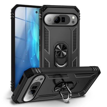 NALIA RingDefend Hülle für Google Pixel 9 Pro XL – Stoßfeste Panzerhülle mit 360° Metallring, Kickstand & Finger-Halter, Robustes Armor Case mit Grip, Militär Schutzhülle - Schwarz Default Title NALIA Outdoor Hülle