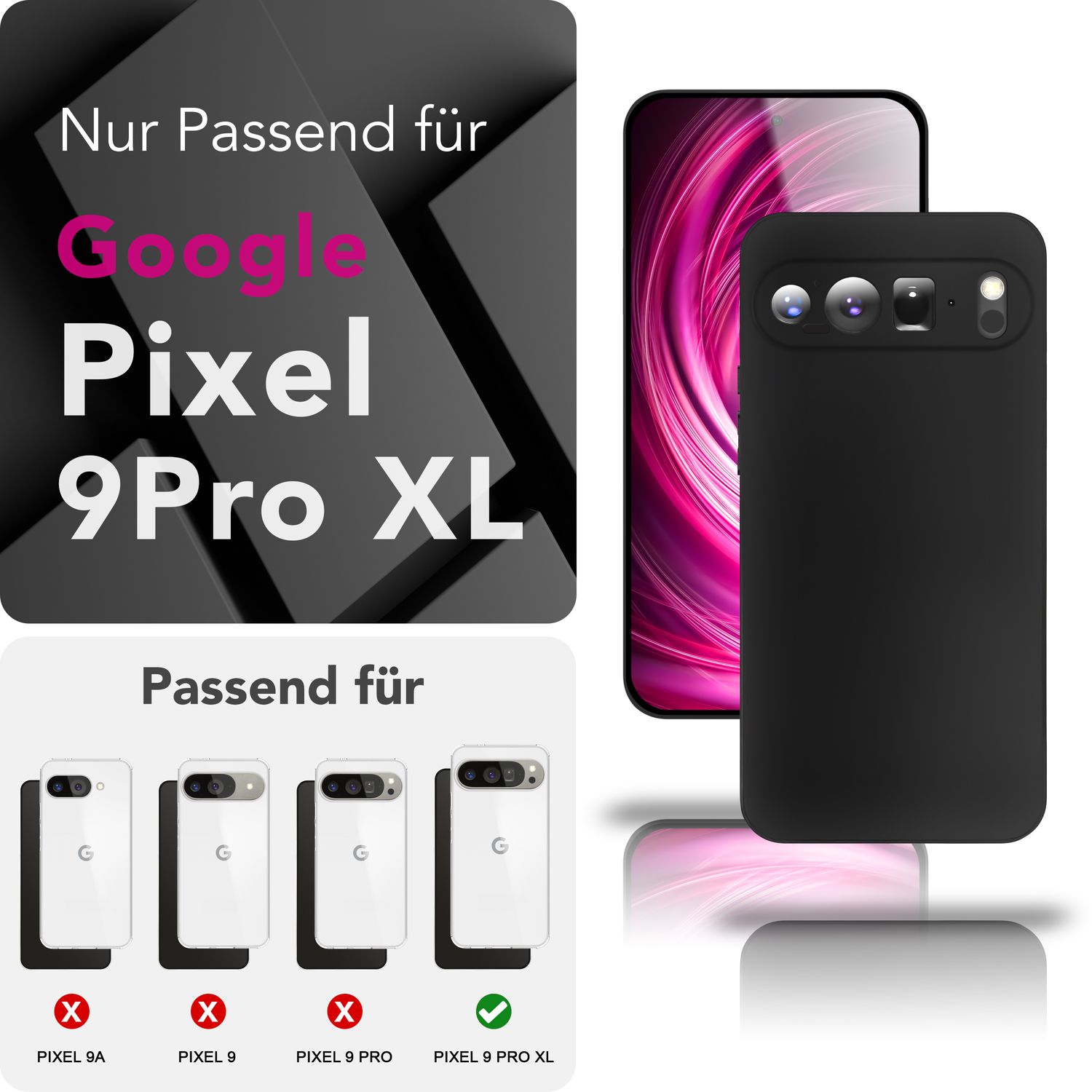 NALIA Strider Hülle für Google Pixel 9 Pro XL – Schwarze 1,28mm TPU Handyhülle im mattierten Blackout Look, Dünnes Cover mit Staubschutz-Tasten, Fingerabdruckarm, Ultra-Slim Case Default Title NALIA SlimFit Hülle