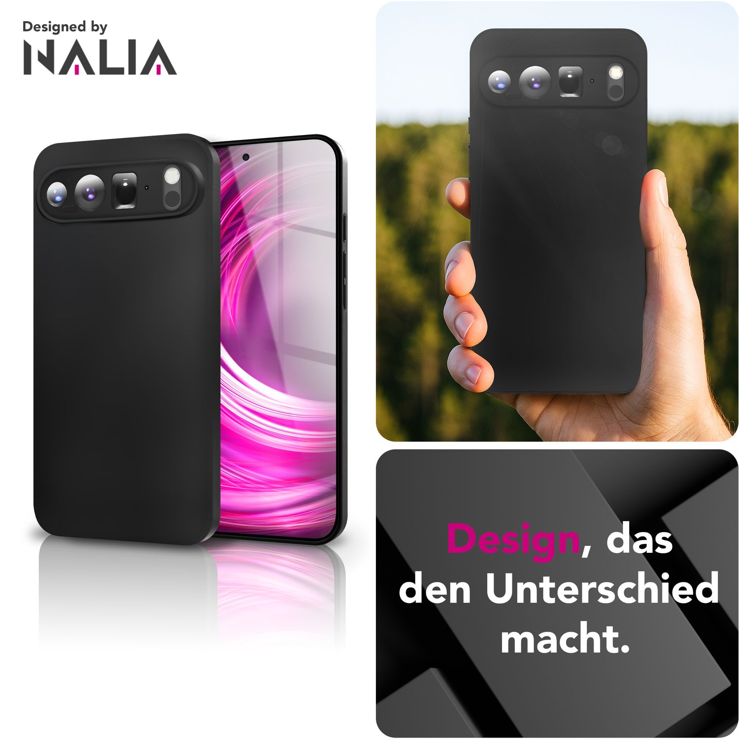NALIA Strider Hülle für Google Pixel 9 Pro XL – Schwarze 1,28mm TPU Handyhülle im mattierten Blackout Look, Dünnes Cover mit Staubschutz-Tasten, Fingerabdruckarm, Ultra-Slim Case Default Title NALIA SlimFit Hülle