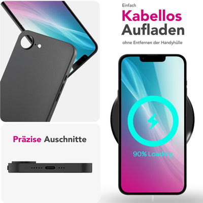 NALIA Ultra Slim Hardcase für iPhone 16e / 17e – Matt & 0.3mm Dünn – PHANTOM (Dünnes Cover & Kamera-Vollschutz) – Marke aus Berlin Schwarz Opak NALIA SlimFit Hülle