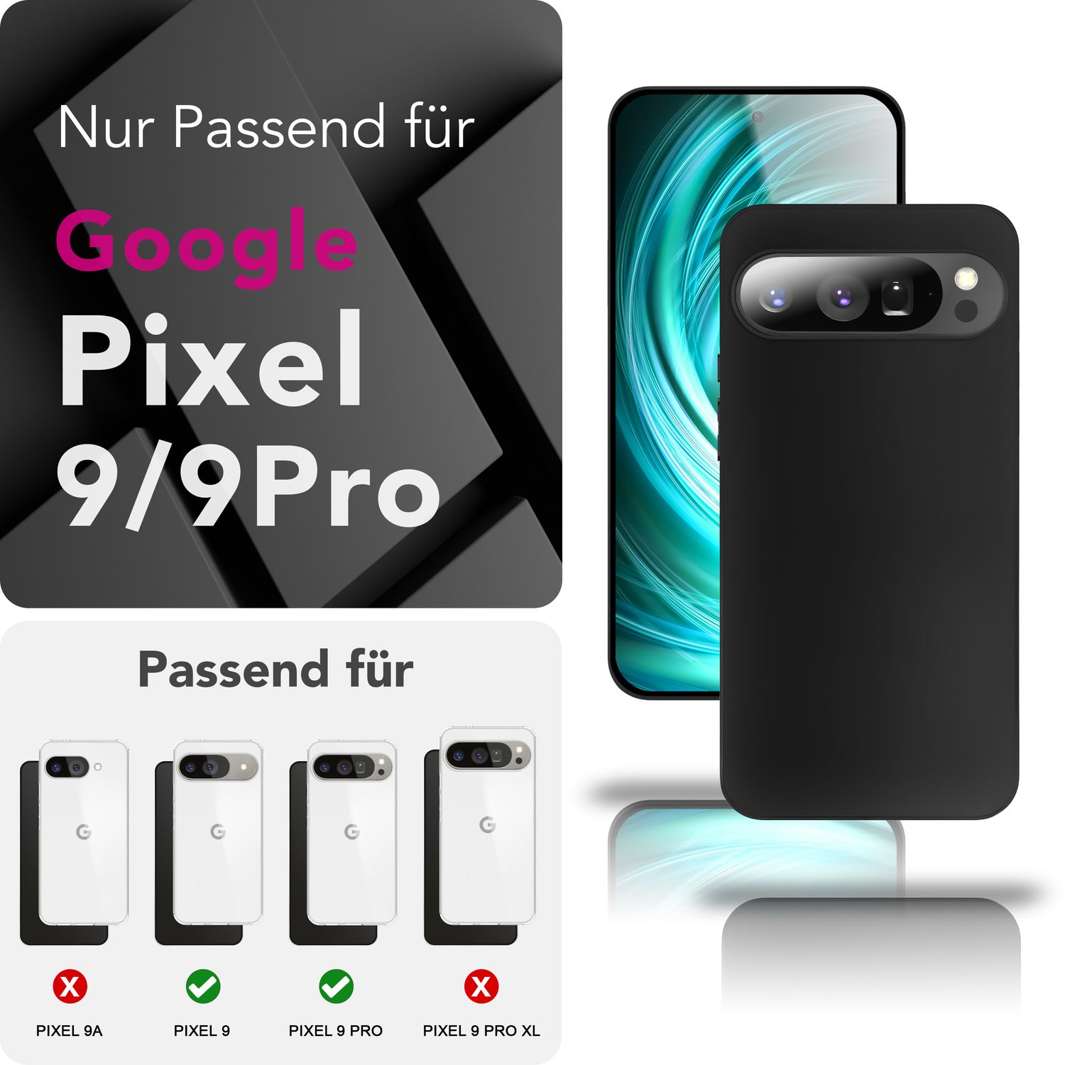 NALIA Strider Hülle für Google Pixel 9 Pro – Ultradünnes 1,28mm TPU Case, Mattes Schwarz, Handyhülle mit Staubgeschützten Tasten, Anti-Fingerprint Beschichtung, Slim Cover Default Title NALIA SlimFit Hülle