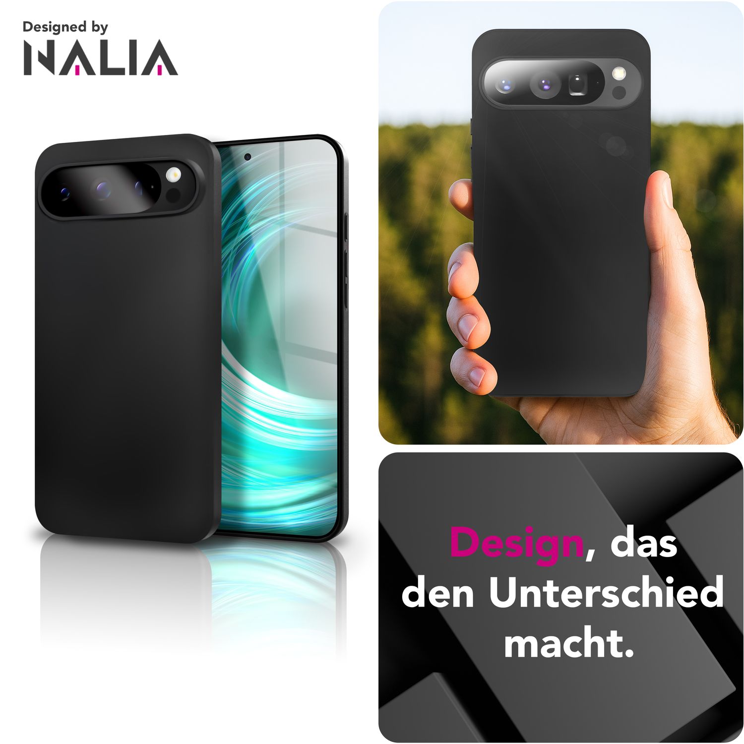 NALIA Strider Hülle für Google Pixel 9 Pro – Ultradünnes 1,28mm TPU Case, Mattes Schwarz, Handyhülle mit Staubgeschützten Tasten, Anti-Fingerprint Beschichtung, Slim Cover Default Title NALIA SlimFit Hülle