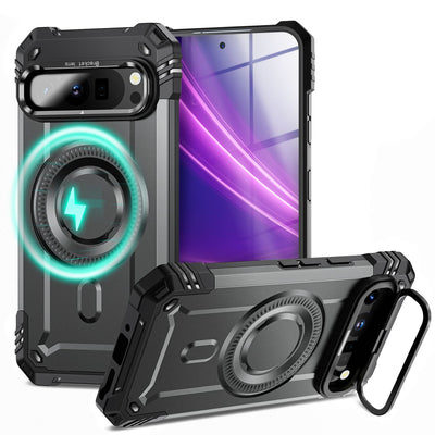 NALIA Magnetische Panzerhülle für Google Pixel 9 Pro – MagSafe kompatibel & Kamera-Stand – GRANITE (Outdoor Schutzhülle Stoßfest) – Marke aus Berlin Sturmgrau NALIA Outdoor Hülle