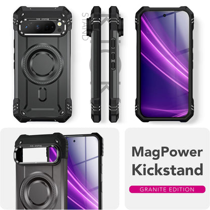 NALIA Granite Hülle für Google Pixel 9 Pro – Handyhülle für MagSafe, Extrem Widerstandsfähige Panzerhülle mit Kickstand, Harte Rückseite & Schutzrahmen gegen Aufprall