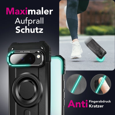 NALIA Magnetische Panzerhülle für Google Pixel 9 Pro – MagSafe kompatibel & Kamera-Stand – GRANITE (Outdoor Schutzhülle Stoßfest) – Marke aus Berlin Vulkanschwarz NALIA Outdoor Hülle