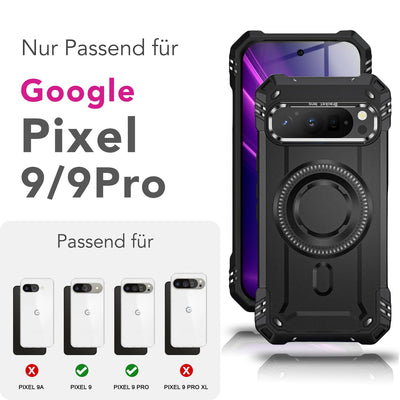 NALIA Magnetische Panzerhülle für Google Pixel 9 Pro – MagSafe kompatibel & Kamera-Stand – GRANITE (Outdoor Schutzhülle Stoßfest) – Marke aus Berlin Vulkanschwarz NALIA Outdoor Hülle