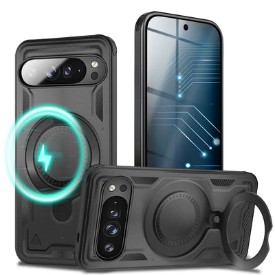 NALIA Magnetische Panzerhülle für Google Pixel 9 Pro – Ring-Halterung 360° & MagSafe kompatibel – STORMGUARD (Outdoor Case) – Marke aus Berlin Vulkanschwarz NALIA Outdoor Hülle