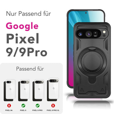 NALIA Magnetische Panzerhülle für Google Pixel 9 Pro – Ring-Halterung 360° & MagSafe kompatibel – STORMGUARD (Outdoor Case) – Marke aus Berlin Vulkanschwarz NALIA Outdoor Hülle