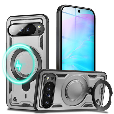 NALIA Magnetische Panzerhülle für Google Pixel 9 Pro – Ring-Halterung 360° & MagSafe kompatibel – STORMGUARD (Outdoor Case) – Marke aus Berlin Sturmsilber NALIA Outdoor Hülle
