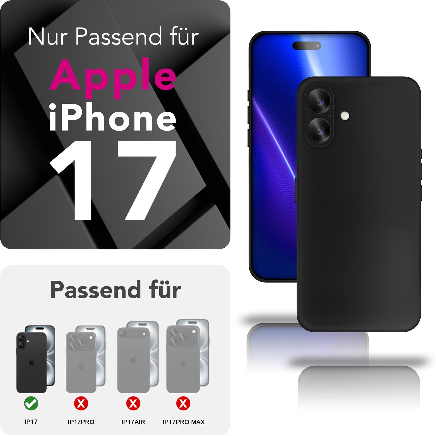 NALIA Hülle Strider für Apple iPhone 17 (Mattes Slim-Case) - 1,28mm Dünn, Flexibles TPU Silikon, Integrierter Tastenschutz, Fingerabdruck-Reduzierend, Handy Schutzhülle - Schwarz Default Title NALIA SlimFit Hüllen