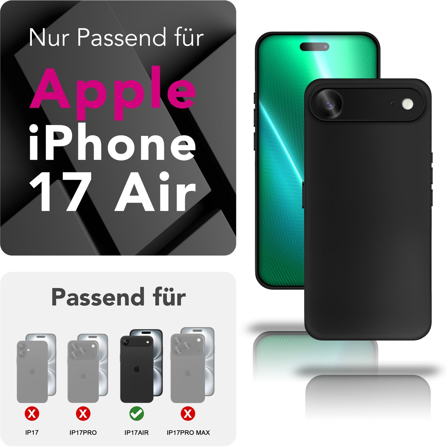 NALIA Hülle Strider für Apple iPhone 17 Air (Mattes Slim-Case) - Ultradünn 1,28mm, Soft-Touch TPU Cover, Geschlossene Tastenabdeckung, Anti-Fingerprint, Handy Schutzhülle - Schwarz
