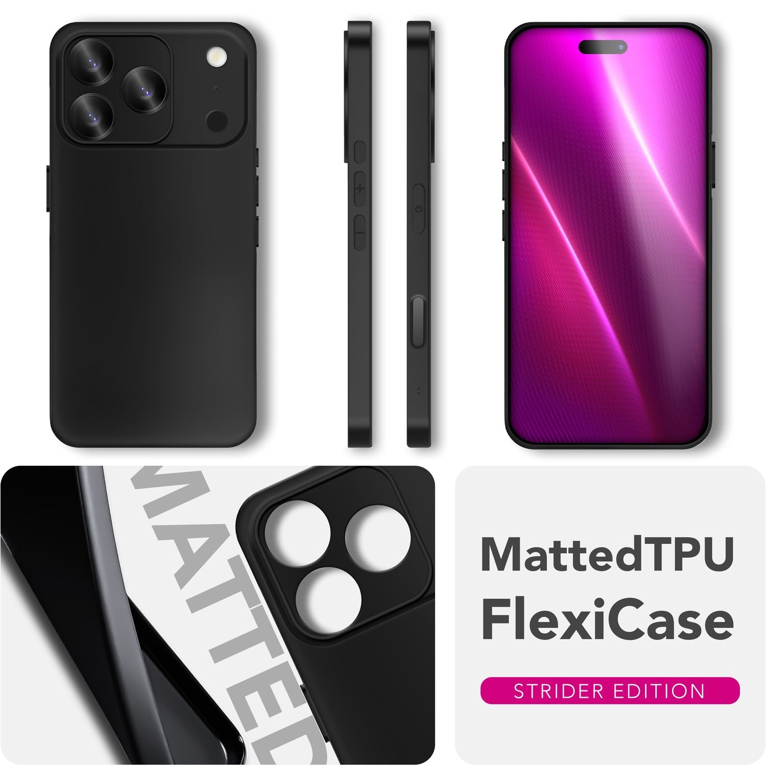 NALIA Hülle Strider für Apple iPhone 17 Pro Max (Mattes Slim-Case) - Ultradünn 1,28mm, Soft-Touch TPU Cover, Staubschutz Tasten, Fingerabdruckarm, Handy Schutzhülle - Schwarz Default Title NALIA SlimFit Hüllen