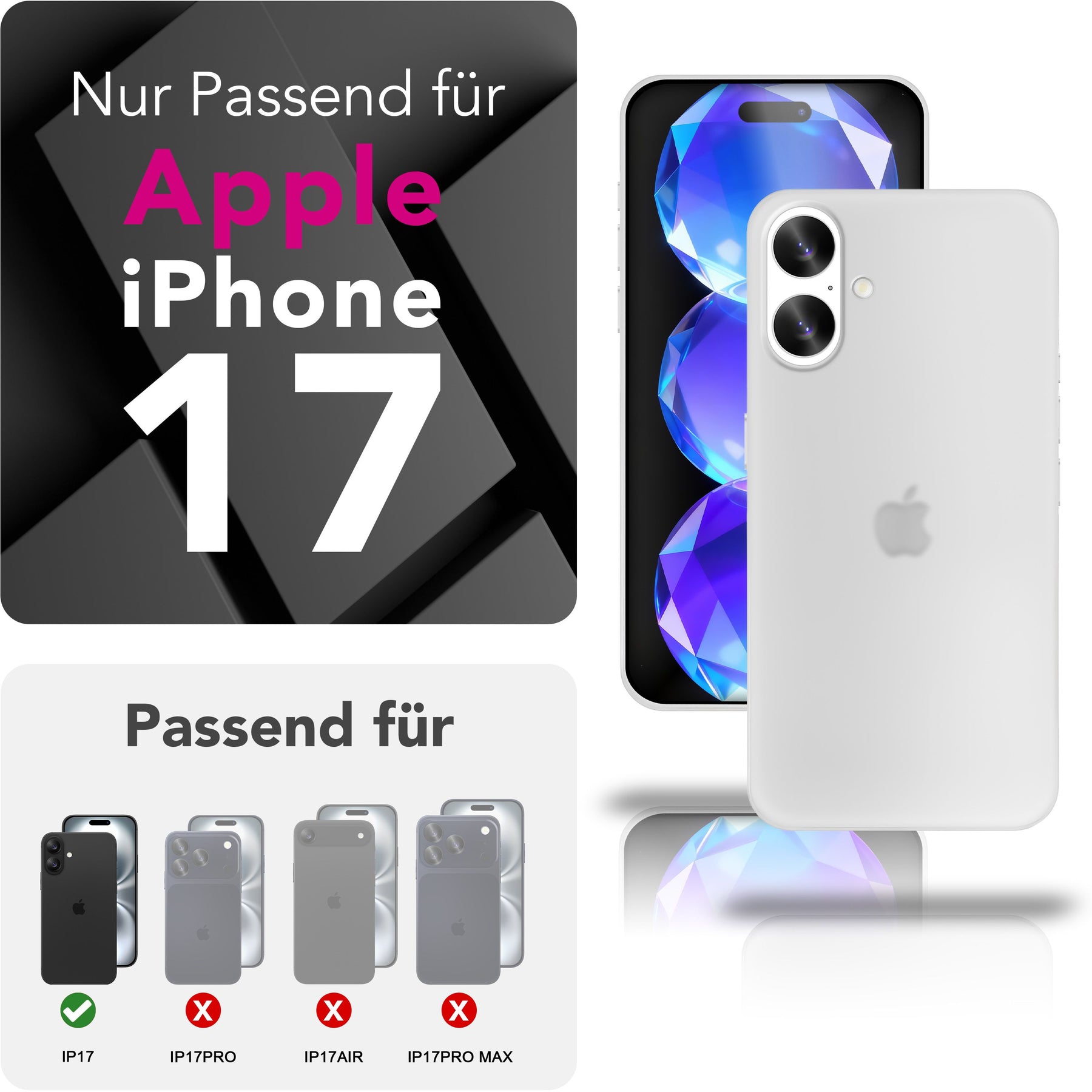 NALIA Ultra Slim Hardcase für iPhone 17 – Matt & 0.3mm Dünn – PHANTOM (Dünnes Cover & Kamera-Vollschutz) – Marke aus Berlin Weiß Transparent NALIA SlimFit Hülle