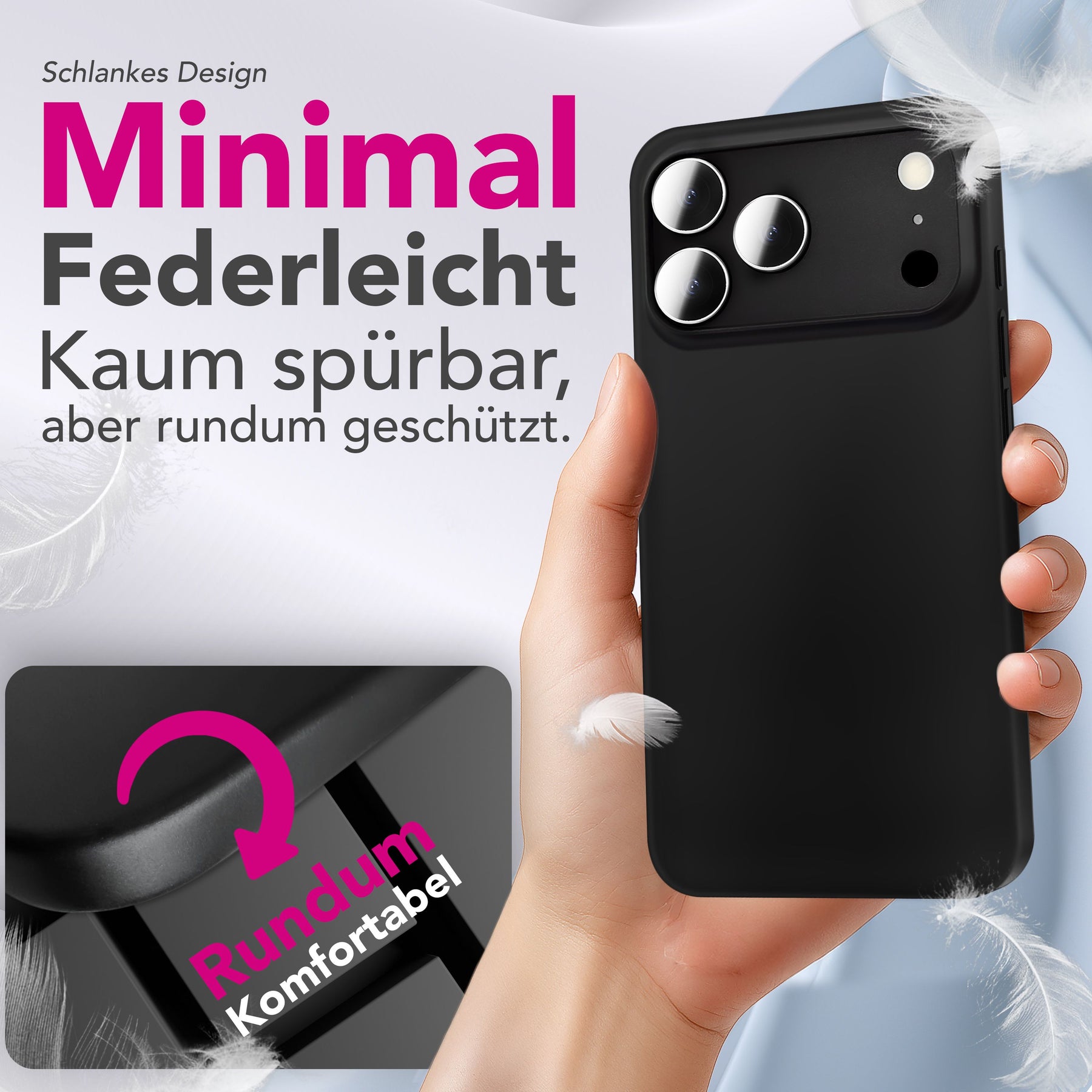 NALIA Ultra Slim Hardcase für iPhone 17 Pro – Matt & 0.3mm Dünn – PHANTOM (Dünnes Cover & Kamera-Vollschutz) – Marke aus Berlin Schwarz Opak NALIA SlimFit Hülle