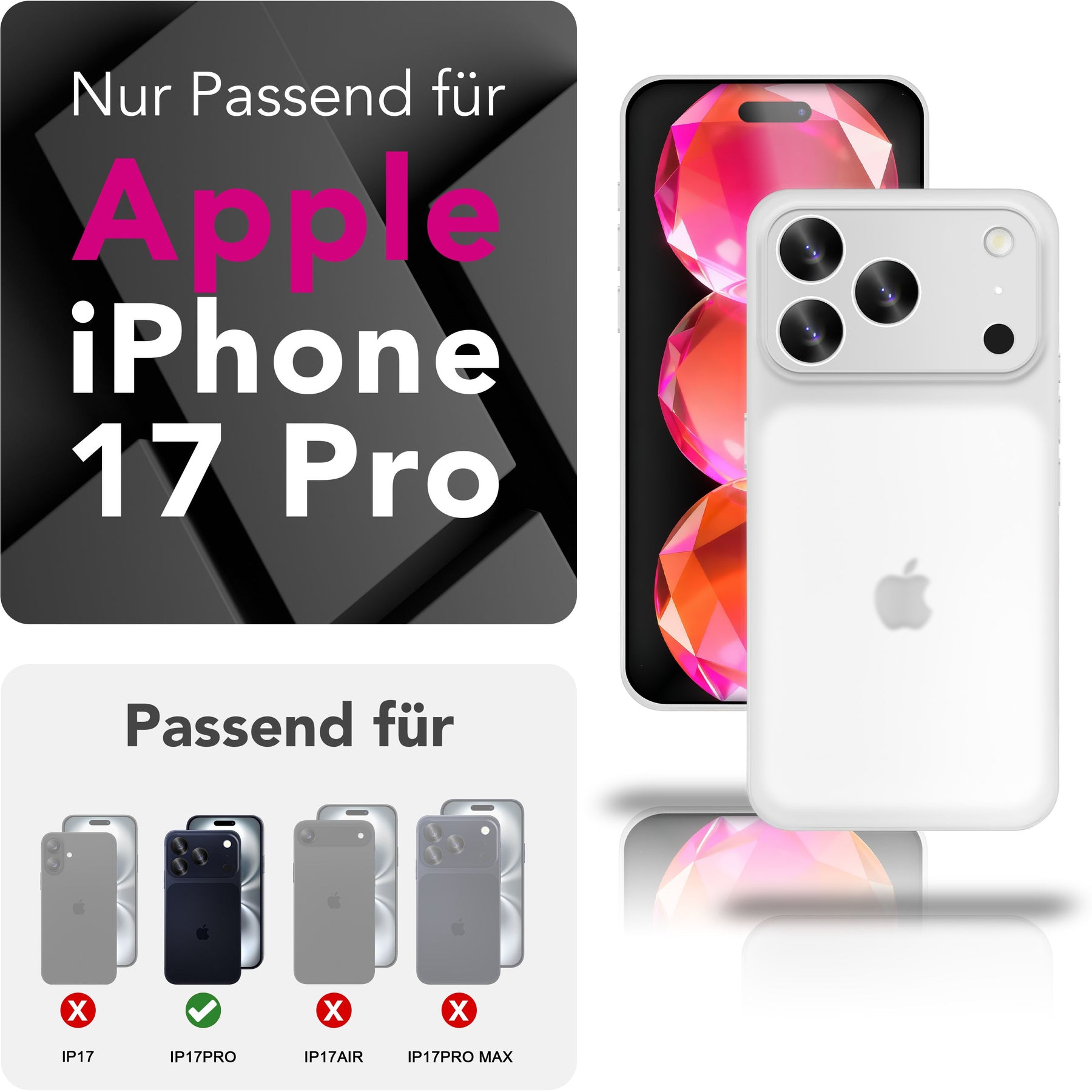 NALIA Ultra Slim Hardcase für iPhone 17 Pro – Matt & 0.3mm Dünn – PHANTOM (Dünnes Cover & Kamera-Vollschutz) – Marke aus Berlin Weiß Transparent NALIA SlimFit Hülle