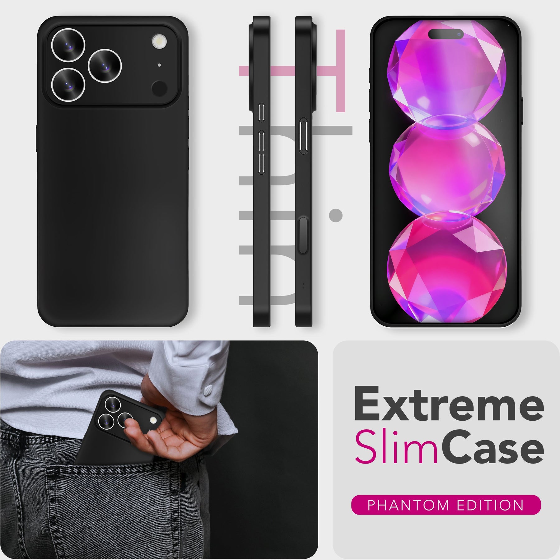 NALIA Ultra Slim Hardcase für iPhone 17 Pro Max – Matt & 0.3mm Dünn – PHANTOM (Dünnes Cover & Kamera-Vollschutz) – Marke aus Berlin Schwarz Opak NALIA SlimFit Hülle