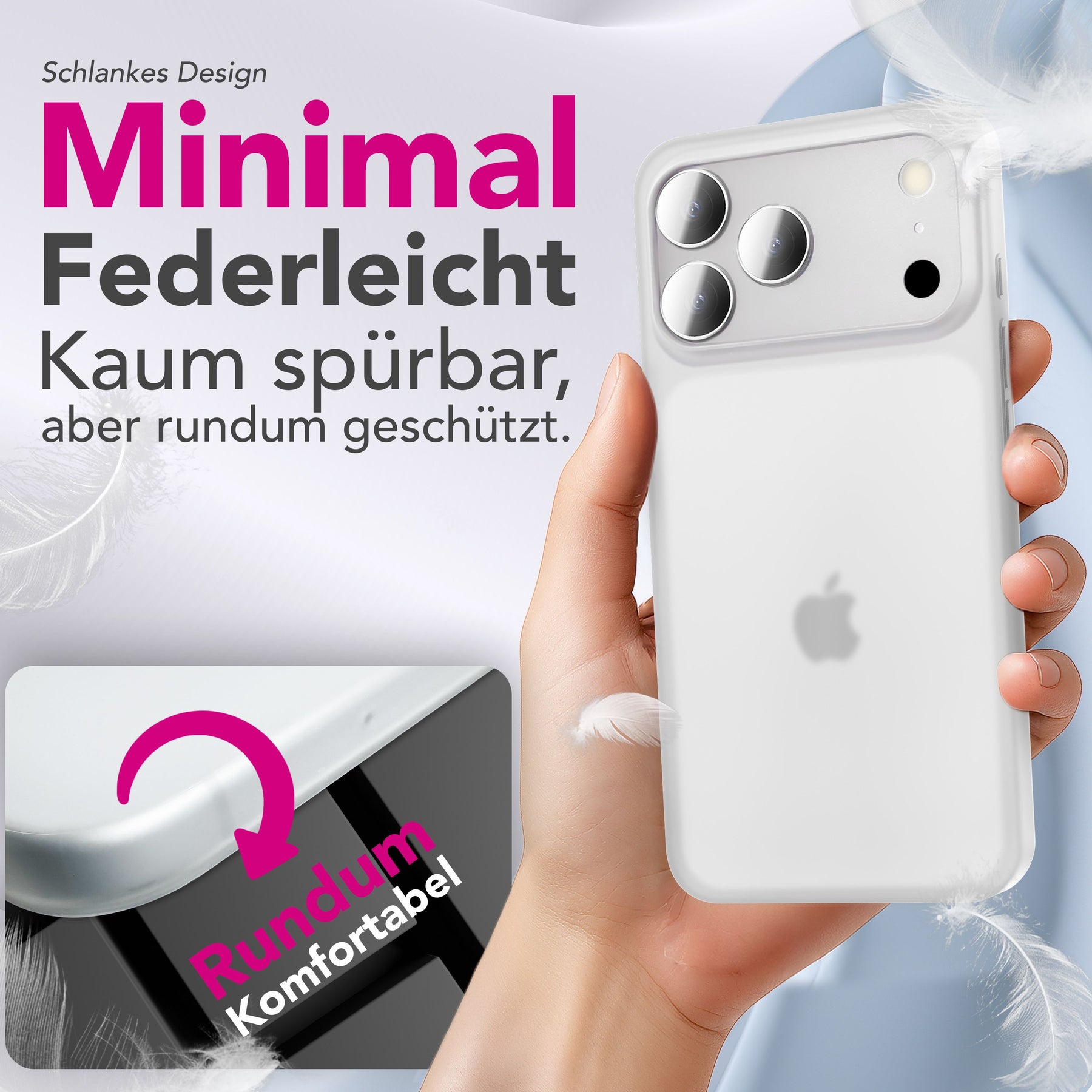 NALIA Ultra Slim Hardcase für iPhone 17 Pro Max – Matt & 0.3mm Dünn – PHANTOM (Dünnes Cover & Kamera-Vollschutz) – Marke aus Berlin Weiß Transparent NALIA SlimFit Hülle