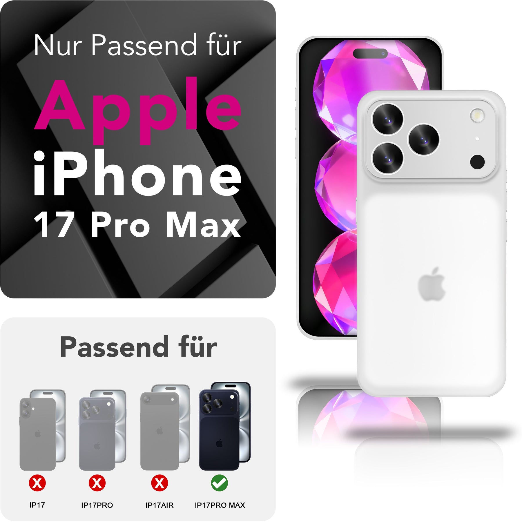 NALIA Ultra Slim Hardcase für iPhone 17 Pro Max – Matt & 0.3mm Dünn – PHANTOM (Dünnes Cover & Kamera-Vollschutz) – Marke aus Berlin Weiß Transparent NALIA SlimFit Hülle