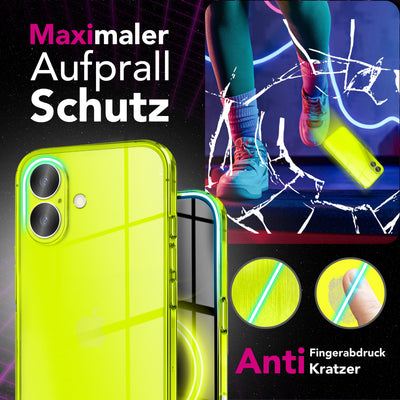 NALIA Neon Silikonhülle für iPhone 17 – Knallige Signal-Farbe & Linsenschutz – VIBE (Transparentes Case) – Marke aus Berlin Gelb NALIA Klare Hüllen