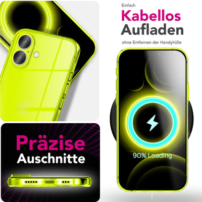NALIA Neon Silikonhülle für iPhone 17 – Knallige Signal-Farbe & Linsenschutz – VIBE (Transparentes Case) – Marke aus Berlin Gelb NALIA Klare Hüllen