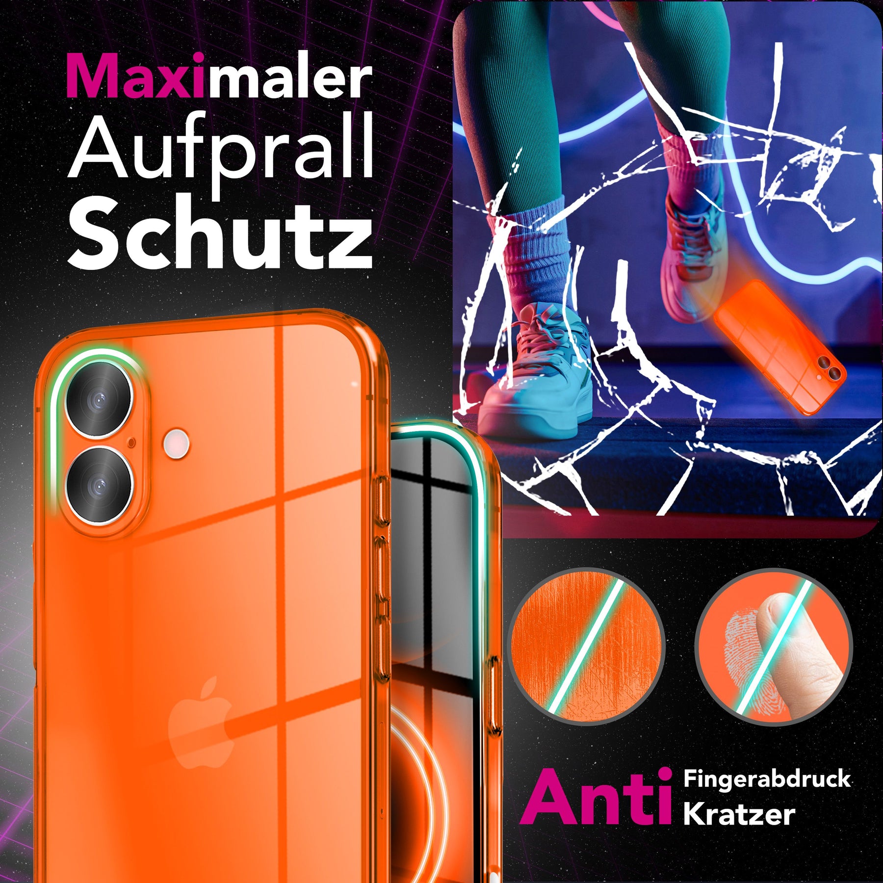 NALIA Neon Silikonhülle für iPhone 17 – Knallige Signal-Farbe & Linsenschutz – VIBE (Transparentes Case) – Marke aus Berlin Gelb NALIA Klare Hüllen