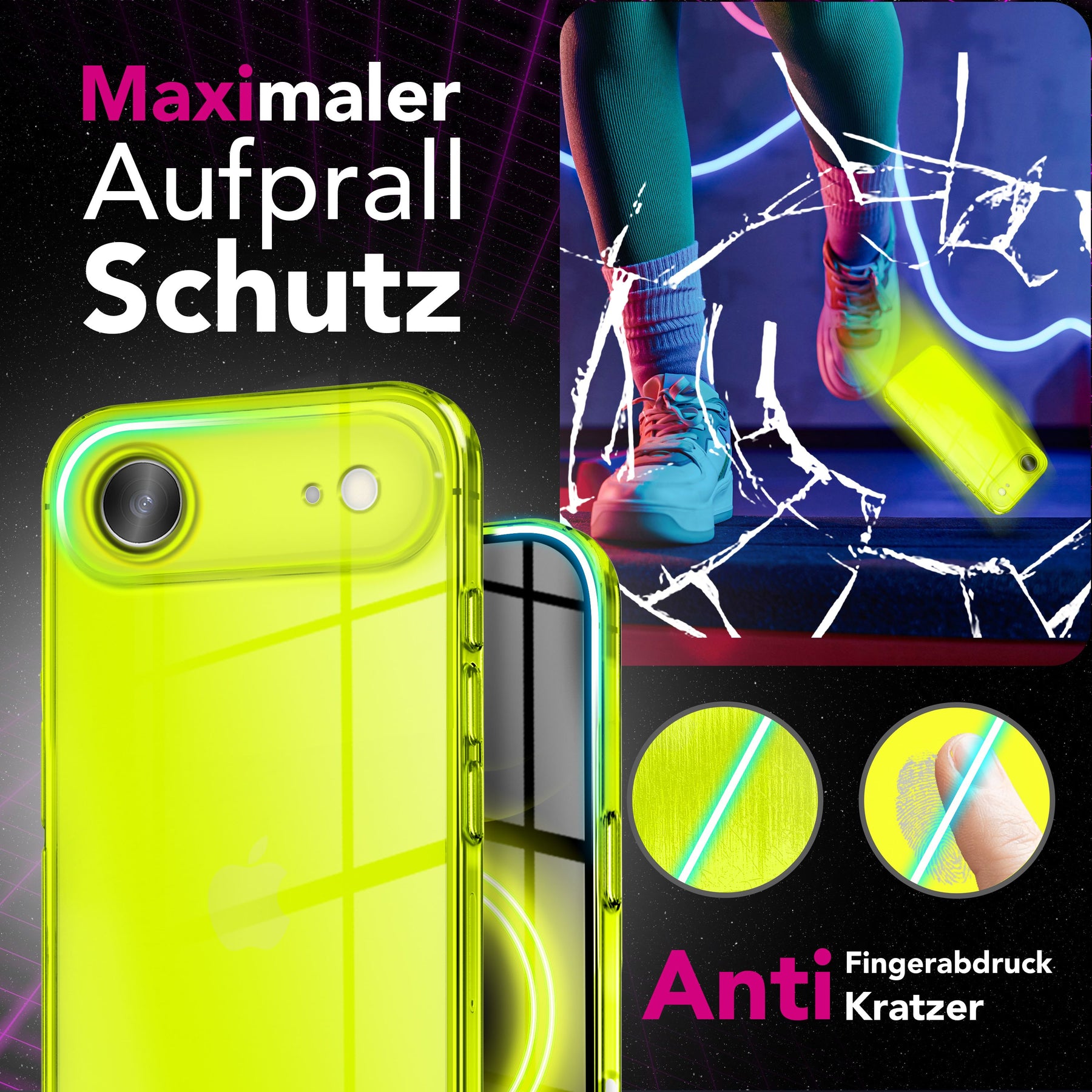 NALIA Neon Silikonhülle für iPhone 17 Air – Knallige Signal-Farbe & Linsenschutz – VIBE (Transparentes Case) – Marke aus Berlin Gelb NALIA Klare Hüllen