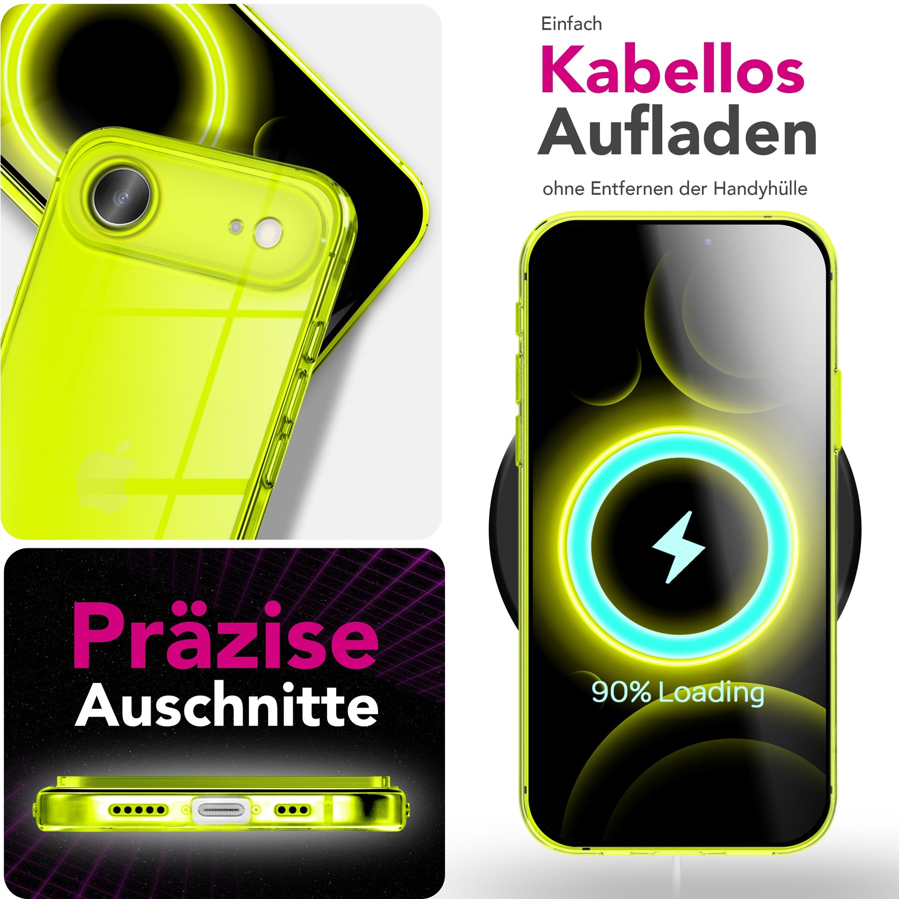 NALIA Neon Silikonhülle für iPhone 17 Air – Knallige Signal-Farbe & Linsenschutz – VIBE (Transparentes Case) – Marke aus Berlin Gelb NALIA Klare Hüllen