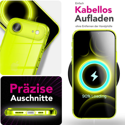 NALIA Neon Silikonhülle für iPhone 17 Air – Knallige Signal-Farbe & Linsenschutz – VIBE (Transparentes Case) – Marke aus Berlin Gelb NALIA Klare Hüllen