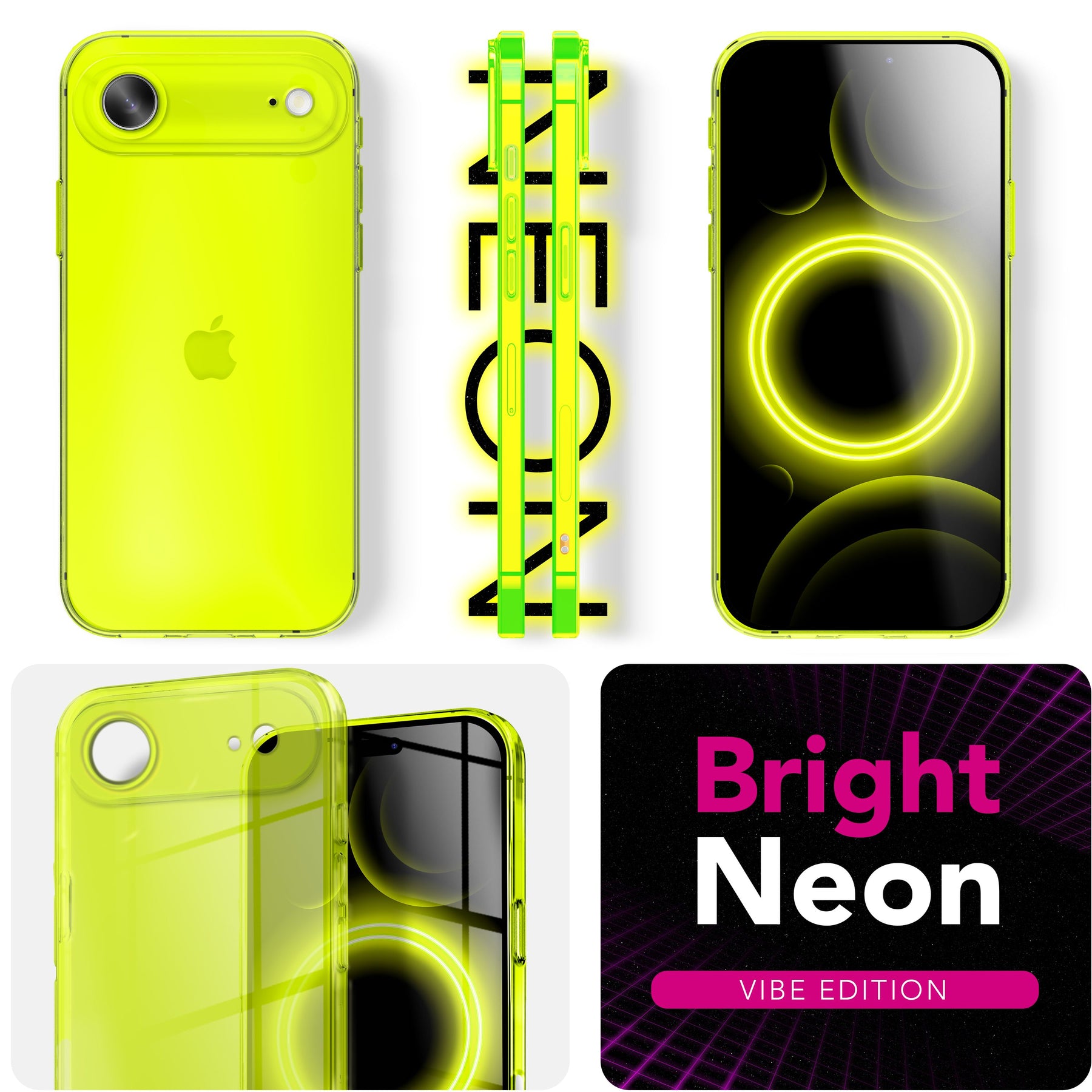 NALIA Neon Silikonhülle für iPhone 17 Air – Knallige Signal-Farbe & Linsenschutz – VIBE (Transparentes Case) – Marke aus Berlin Gelb NALIA Klare Hüllen