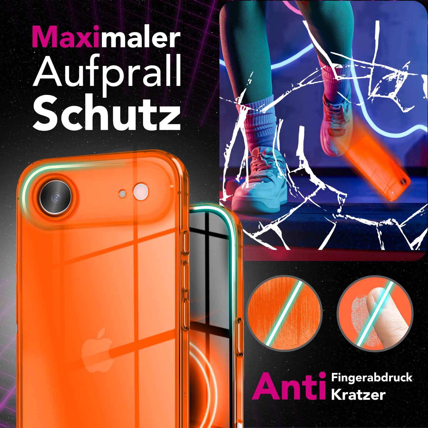NALIA Neon Silikonhülle für iPhone 17 Air – Knallige Signal-Farbe & Linsenschutz – VIBE (Transparentes Case) – Marke aus Berlin Gelb NALIA Klare Hüllen