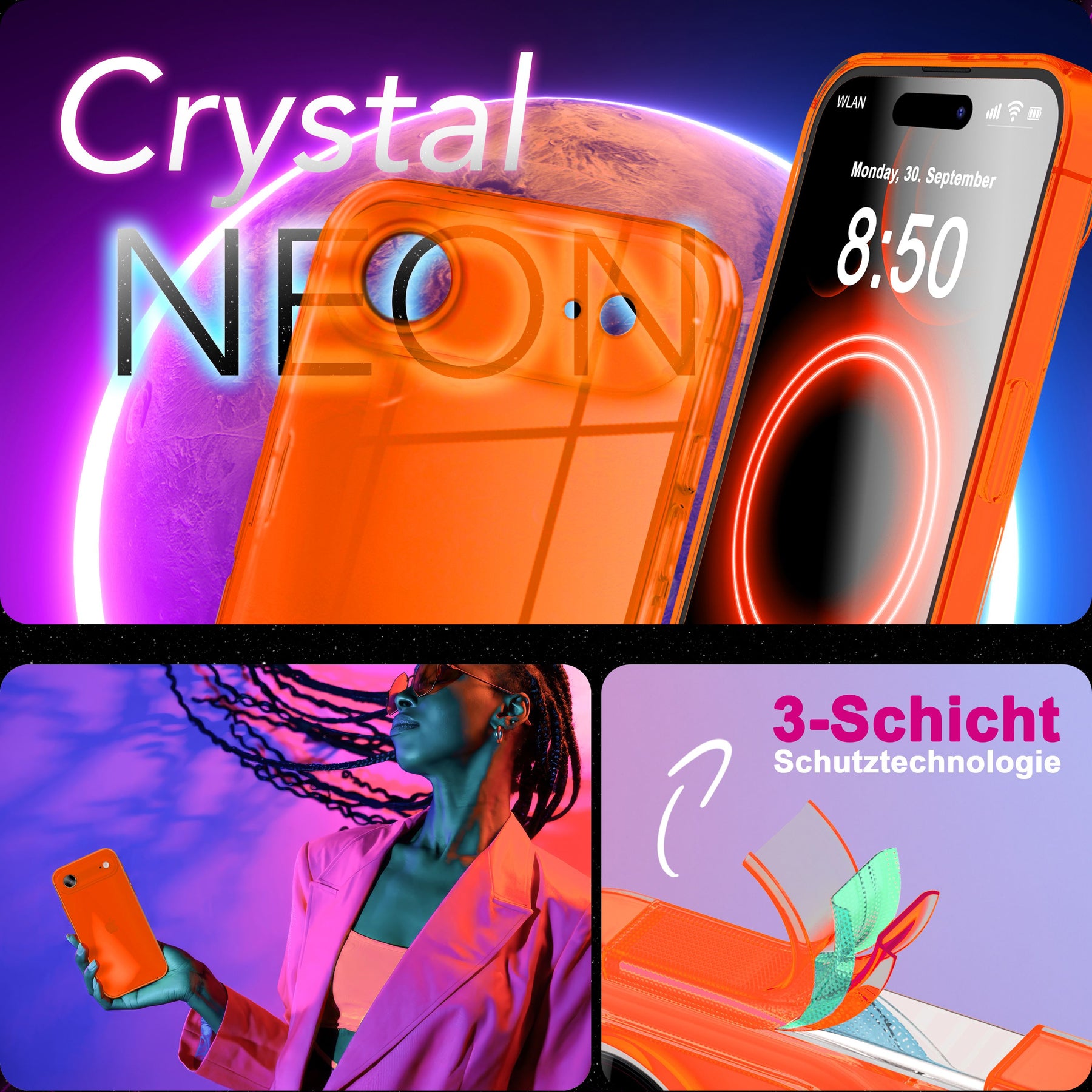 NALIA Neon Silikonhülle für iPhone 17 Air – Knallige Signal-Farbe & Linsenschutz – VIBE (Transparentes Case) – Marke aus Berlin Gelb NALIA Klare Hüllen