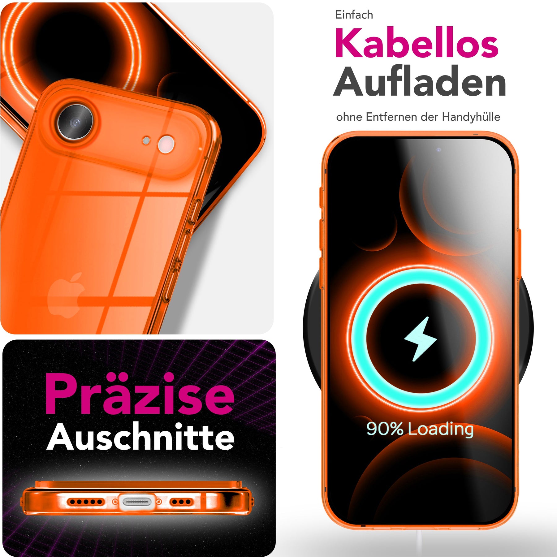 NALIA Neon Silikonhülle für iPhone 17 Air – Knallige Signal-Farbe & Linsenschutz – VIBE (Transparentes Case) – Marke aus Berlin Gelb NALIA Klare Hüllen
