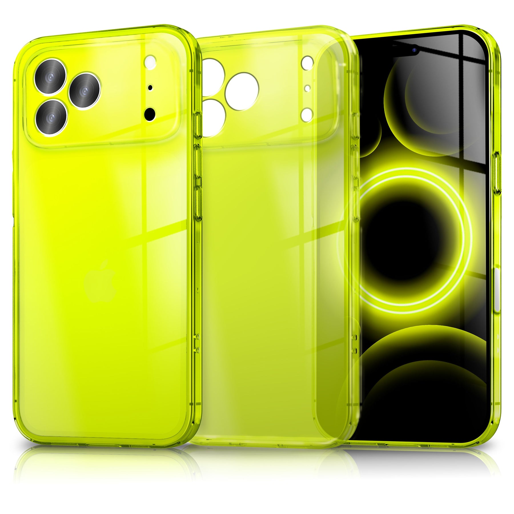 NALIA Neon Silikonhülle für iPhone 17 Pro – Knallige Signal-Farbe & Linsenschutz – VIBE (Transparentes Case) – Marke aus Berlin Gelb NALIA Klare Hüllen