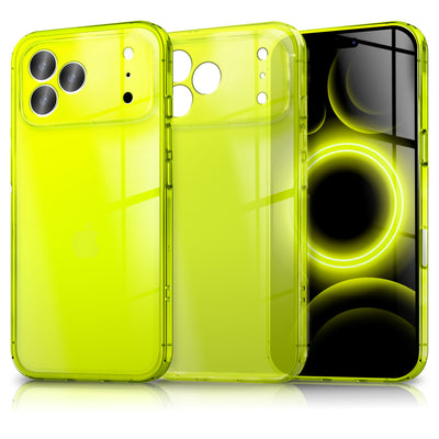 NALIA Neon Silikonhülle für iPhone 17 Pro – Knallige Signal-Farbe & Linsenschutz – VIBE (Transparentes Case) – Marke aus Berlin Gelb NALIA Klare Hüllen