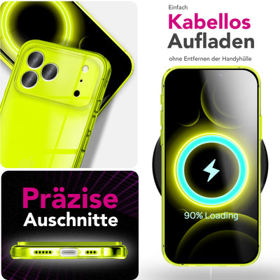 NALIA Neon Silikonhülle für iPhone 17 Pro – Knallige Signal-Farbe & Linsenschutz – VIBE (Transparentes Case) – Marke aus Berlin Gelb NALIA Klare Hüllen