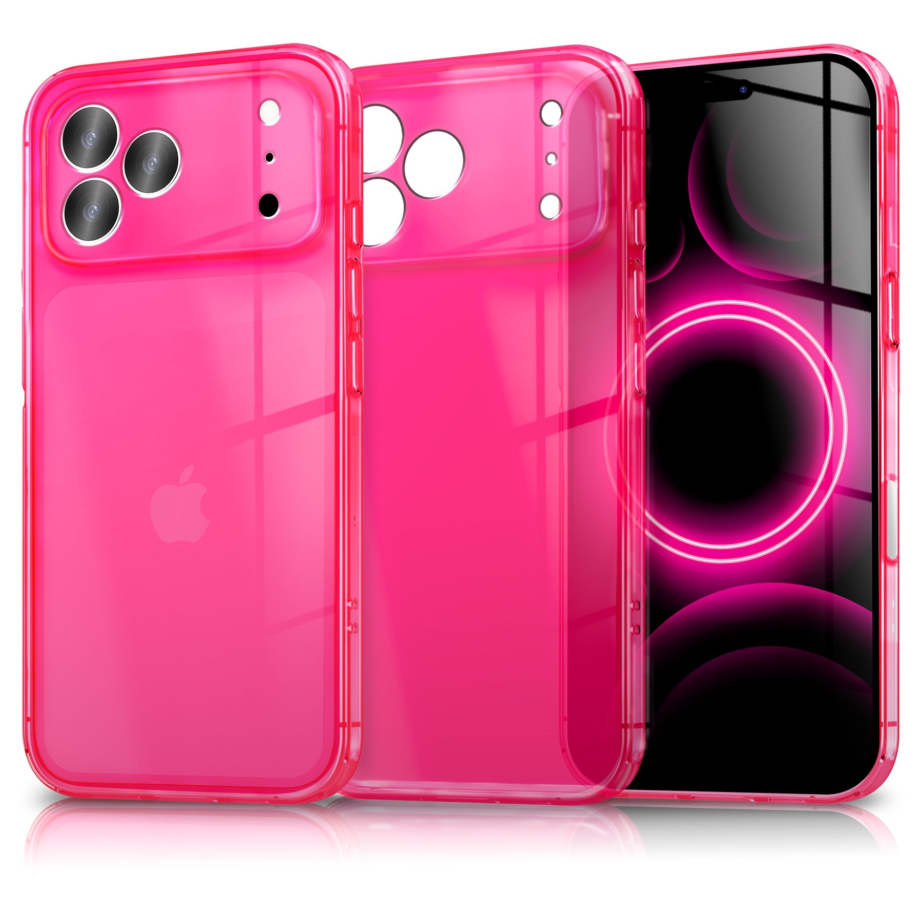 NALIA Neon Silikonhülle für iPhone 17 Pro – Knallige Signal-Farbe & Linsenschutz – VIBE (Transparentes Case) – Marke aus Berlin Pink NALIA Klare Hüllen