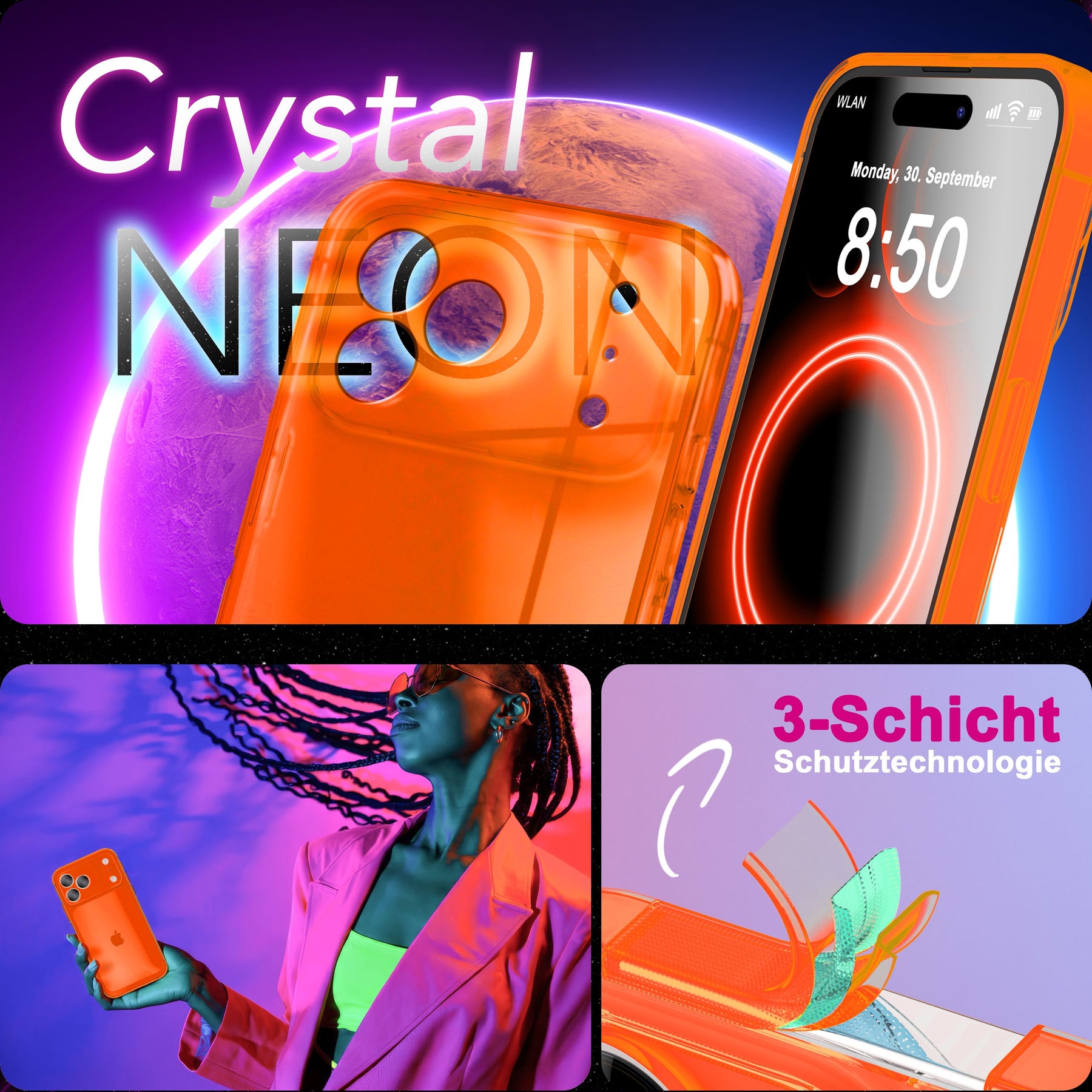 NALIA Neon Silikonhülle für iPhone 17 Pro Max – Knallige Signal-Farbe & Linsenschutz – VIBE (Transparentes Case) – Marke aus Berlin Orange NALIA Klare Hüllen
