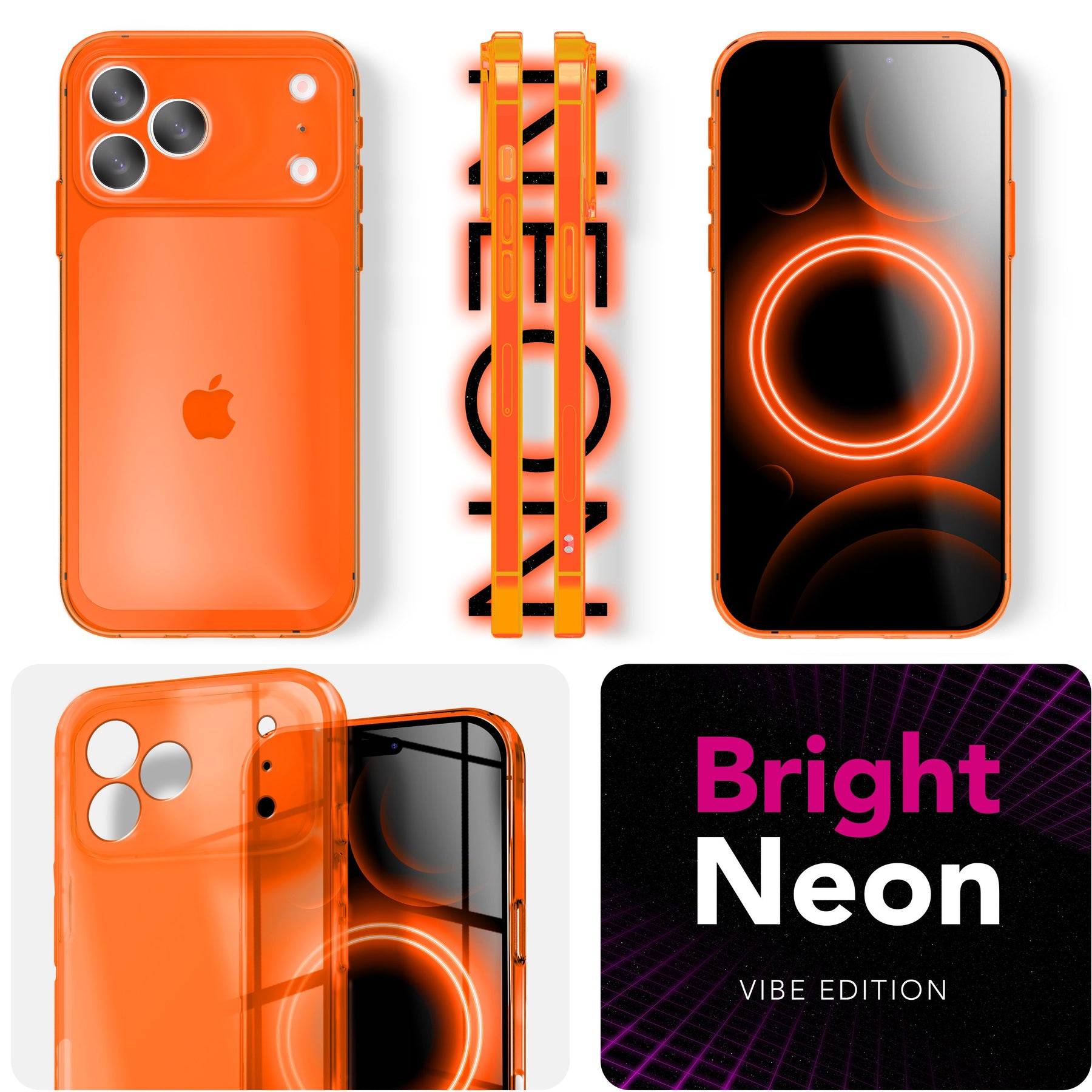 NALIA Neon Silikonhülle für iPhone 17 Pro Max – Knallige Signal-Farbe & Linsenschutz – VIBE (Transparentes Case) – Marke aus Berlin Orange NALIA Klare Hüllen