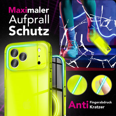 NALIA Neon Silikonhülle für iPhone 17 Pro Max – Knallige Signal-Farbe & Linsenschutz – VIBE (Transparentes Case) – Marke aus Berlin Gelb NALIA Klare Hüllen